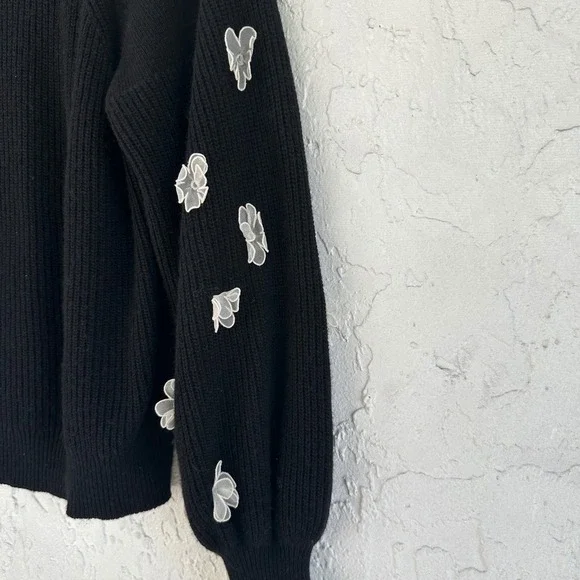 RED Valentino Wool Cashmere Silk Floral Applique Balloon Sleeve Sweater Women S - Picture 2 of 8